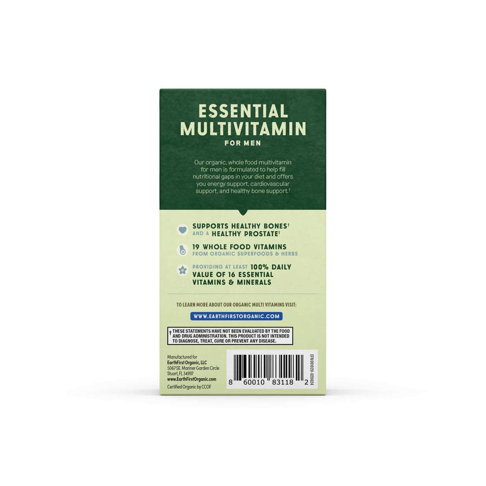 EarthFirst Organic Men’s Multi daily-use scene illustrates routine supplementation.