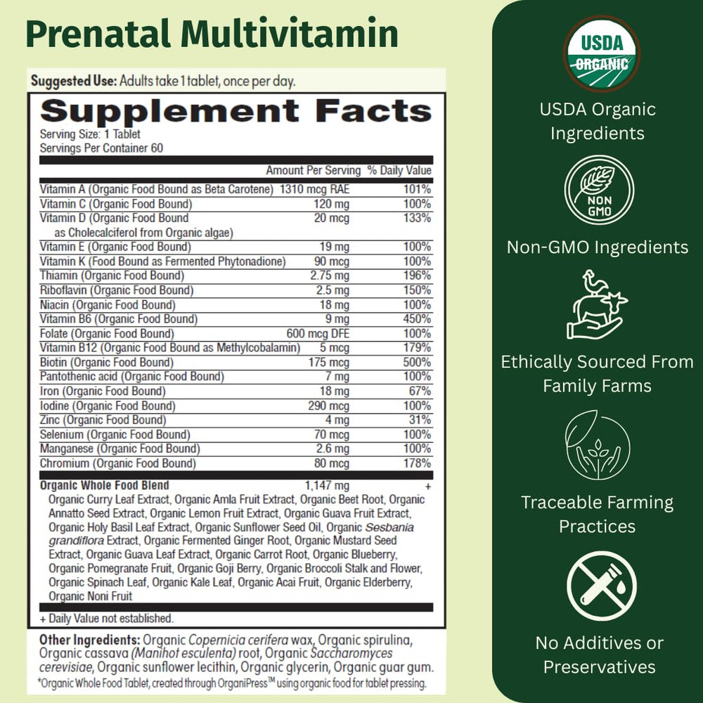 EarthFirst Organic Prenatal bottle pour demonstrates convenient daily dosing for busy moms-to-be