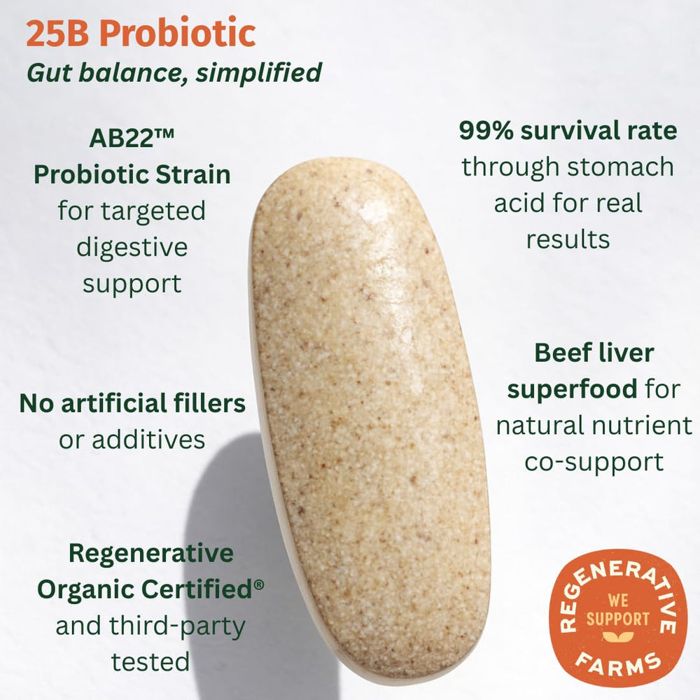 EarthFirst Organic Probiotic tablets for daily use suggesting digestion and energy support.