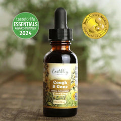 Organic herbs in Earthley bottle imply non-GMO quality and purity.