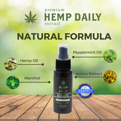 Earthly Body Hemp Daily spray applied to targeted areas for convenient daily use.