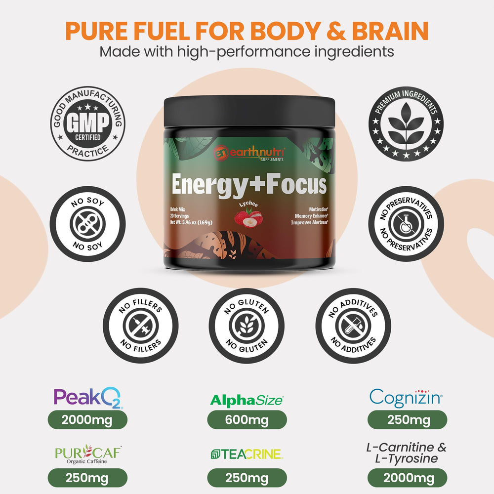 EarthNutri Energy + Focus Powder dissolving in water for smooth taste.