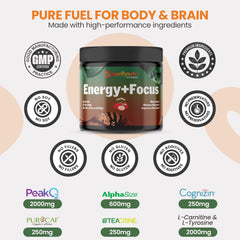 EarthNutri Energy + Focus Powder dissolving in water for smooth taste.