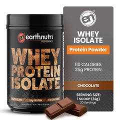 EarthNutri Whey Isolate Chocolate tub front highlights a high-protein post-workout option