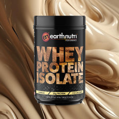 EarthNutri Whey Isolate label close-up highlighting Non-GMO and gluten-free claims.