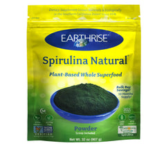 Earthrise Spirulina Powder 32oz bottle for vegan nutritional boost in smoothies