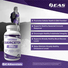 Close-up of EAS Quercetin 250mg capsules emphasizing daily supplement use