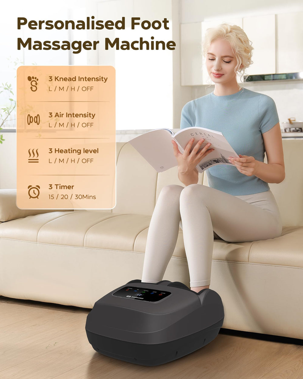 Close up of deep kneading action on the EaseZen foot massager
