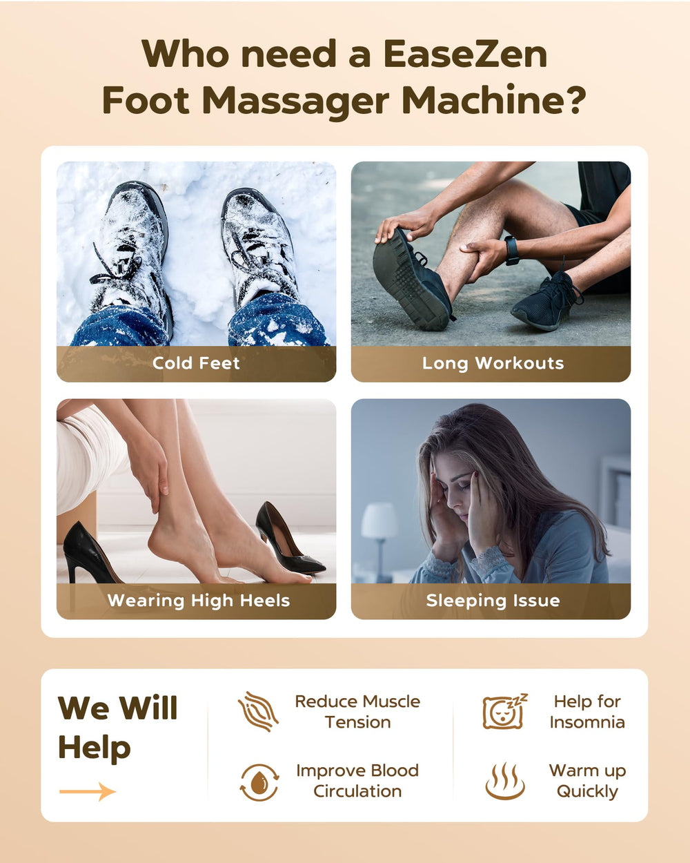 EaseZen enlarged foot rooms fit most feet up to size 14.