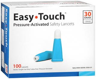 Easy Touch pressure activated safety lancet demonstrates compact design for safe, convenient at-home sampling.
