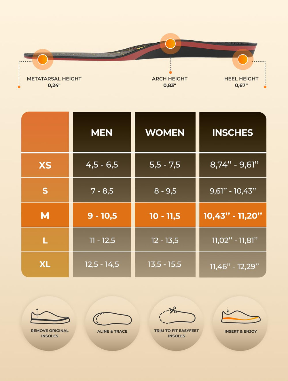 EASYFEET multi sport insole fits walking, running and hiking in athletic shoes.