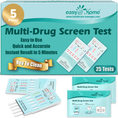 Easy@Home 5-panel test kit box front view for quick home screening.