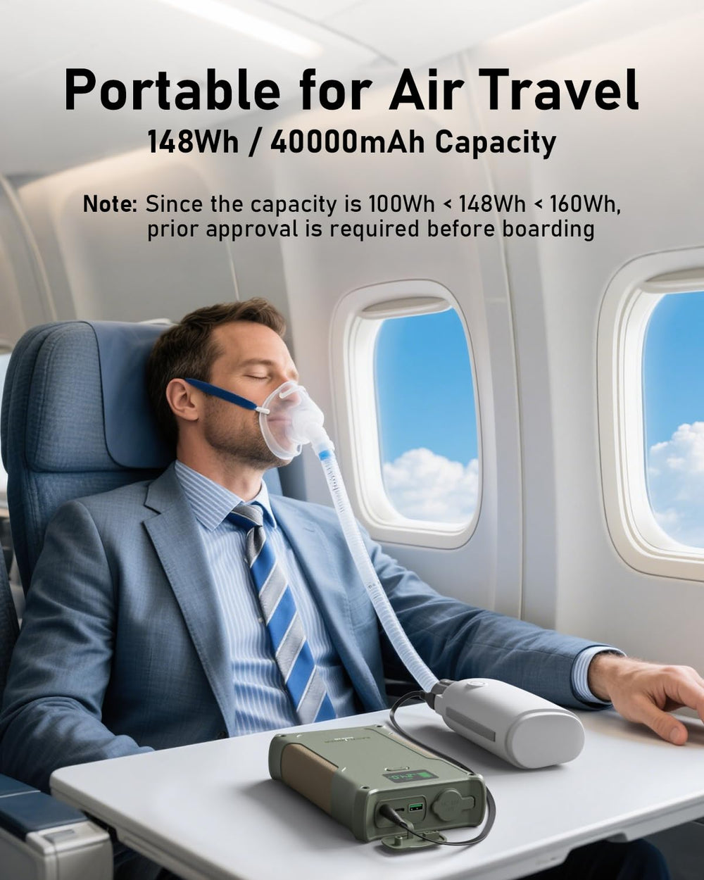 EASYLONGER ES400 shows 148Wh capacity for extended CPAP use.