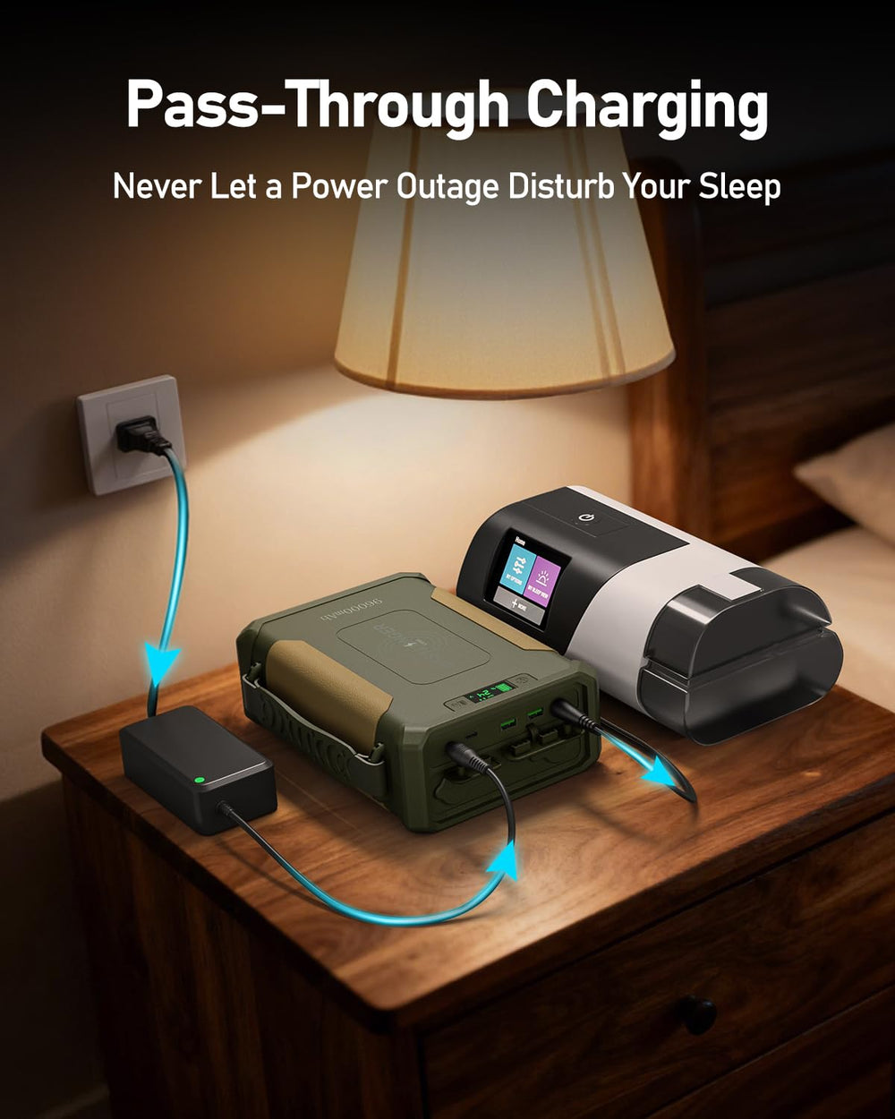 EasyLonger ES960 CPAP Battery with wireless charging for convenient, cable-free top-ups.