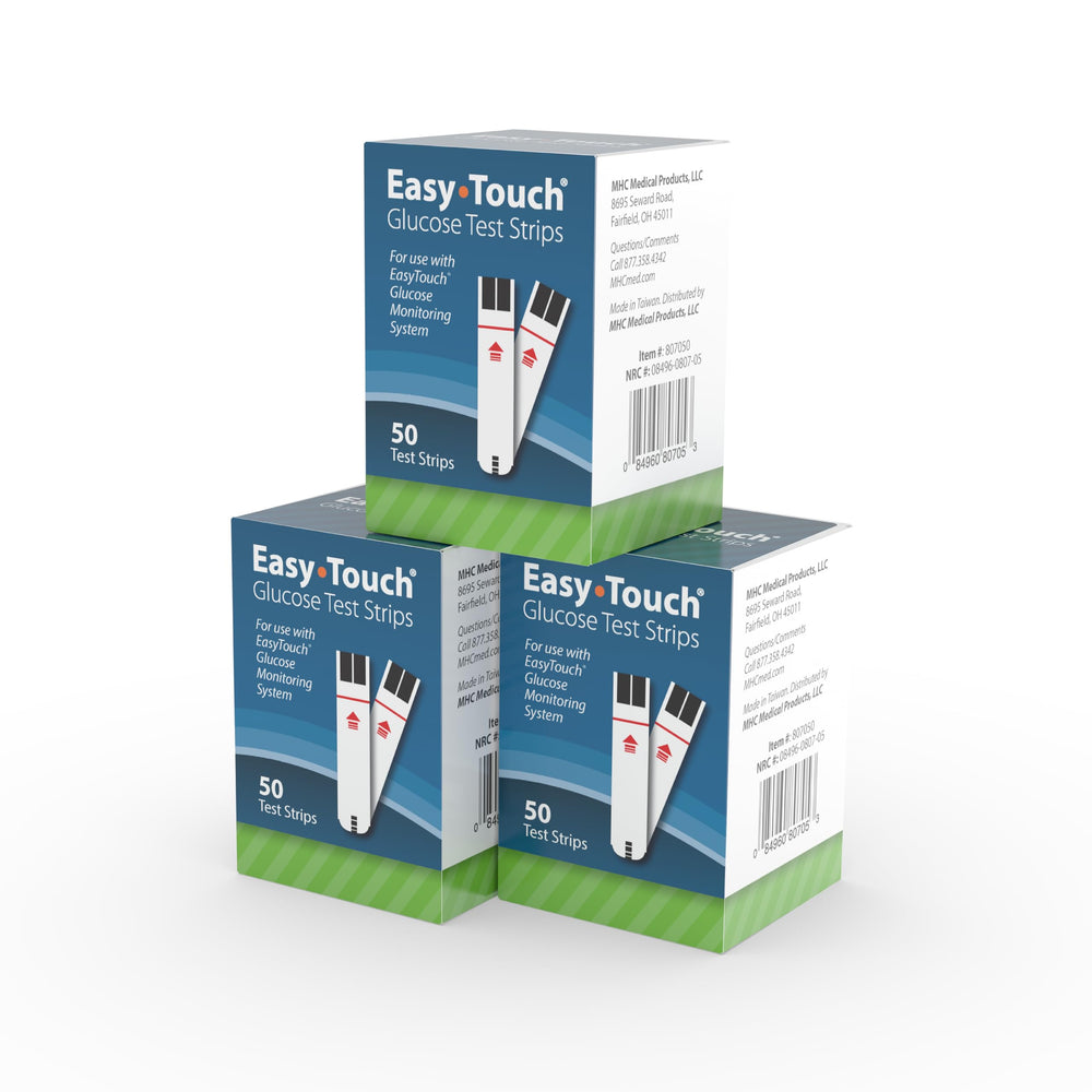 EasyTouch glucose test strips front view for at-home testing.