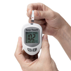 EasyTouch glucose test strips box opened for easy testing.