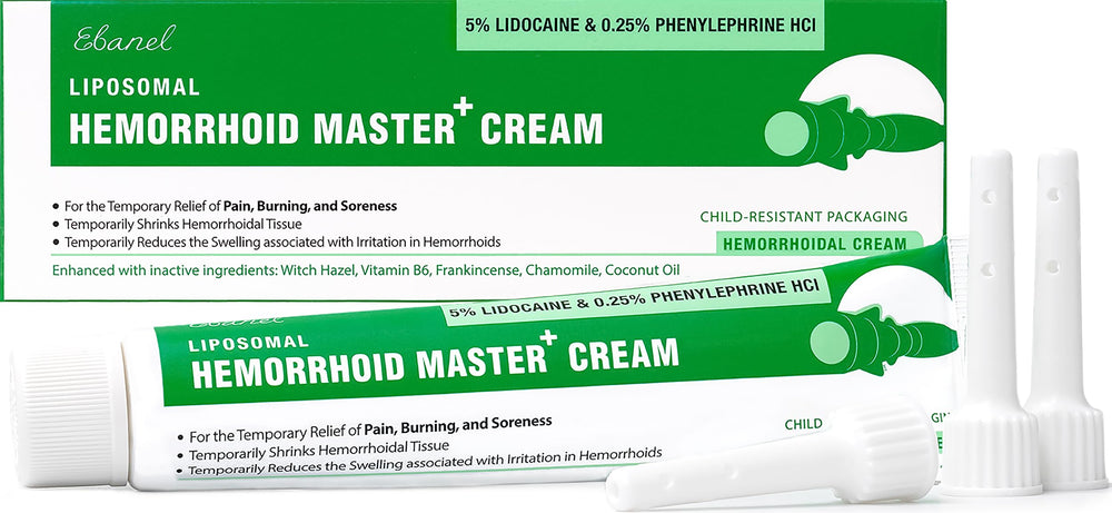 Ebanel 5% lidocaine hemorrhoid cream bottle for fast numbing relief.