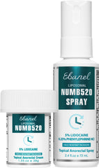 Ebanel 5% lidocaine cream bottle pour illustrating quick temporary numbing for minor discomfort.