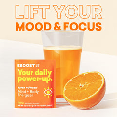 EBOOST orange flavor highlights refreshing energy without excessive sweetness.