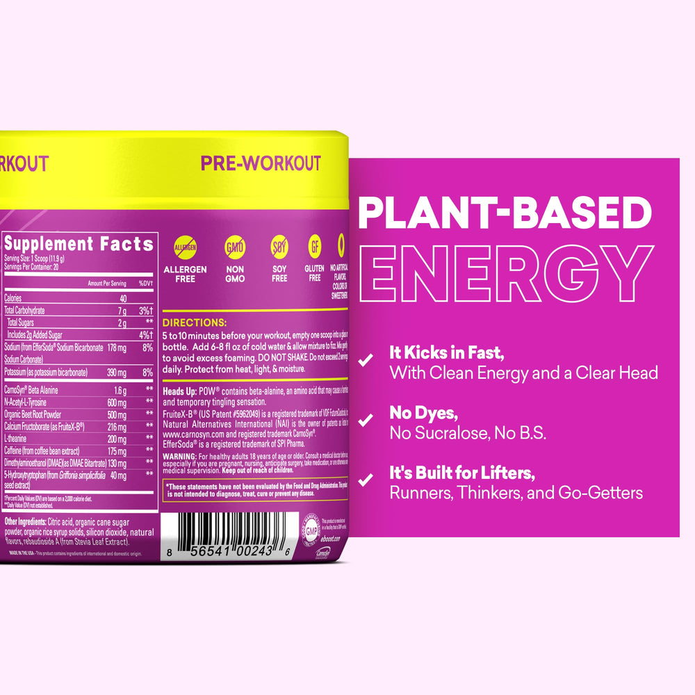 EBOOST POW Berry Melon Fizz bubbles in water for sustained alertness
