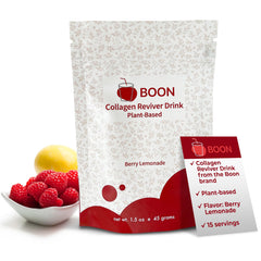 Ecco Bella Boon Collagen bottle label showcases natural glow potential.