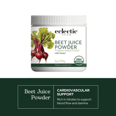 Eclectic Institute Beet Juice Powder texture closeup reveals rich crimson powder.