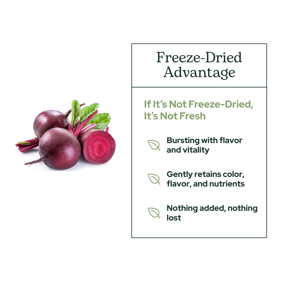 Eclectic Institute Freeze-dried beet crystals preserve nutrients for concentrated blends.