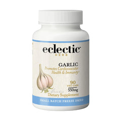ECLECTIC INSTITUTE garlic capsules bottle for daily cardiovascular and immune support.