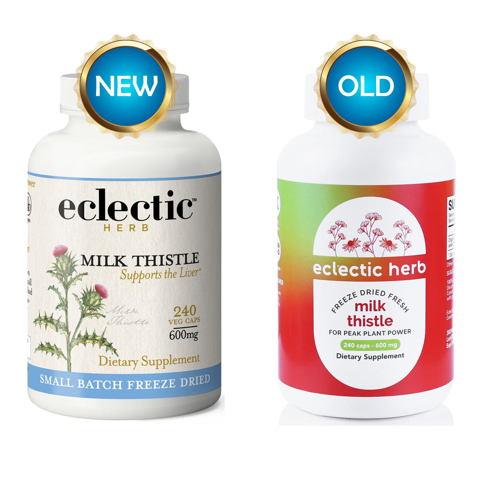 Eclectic Institute Milk Thistle label closeup highlighting natural ingredients and non-GMO quality