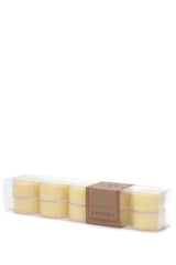 Eco Candle Co. Lemondrop tea lights in a 10-pack, recyclable cups for clean ambiance.