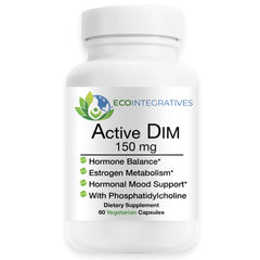 EcoIntegratives Active DIM 150mg bottle with capsules for potential estrogen metabolism support.