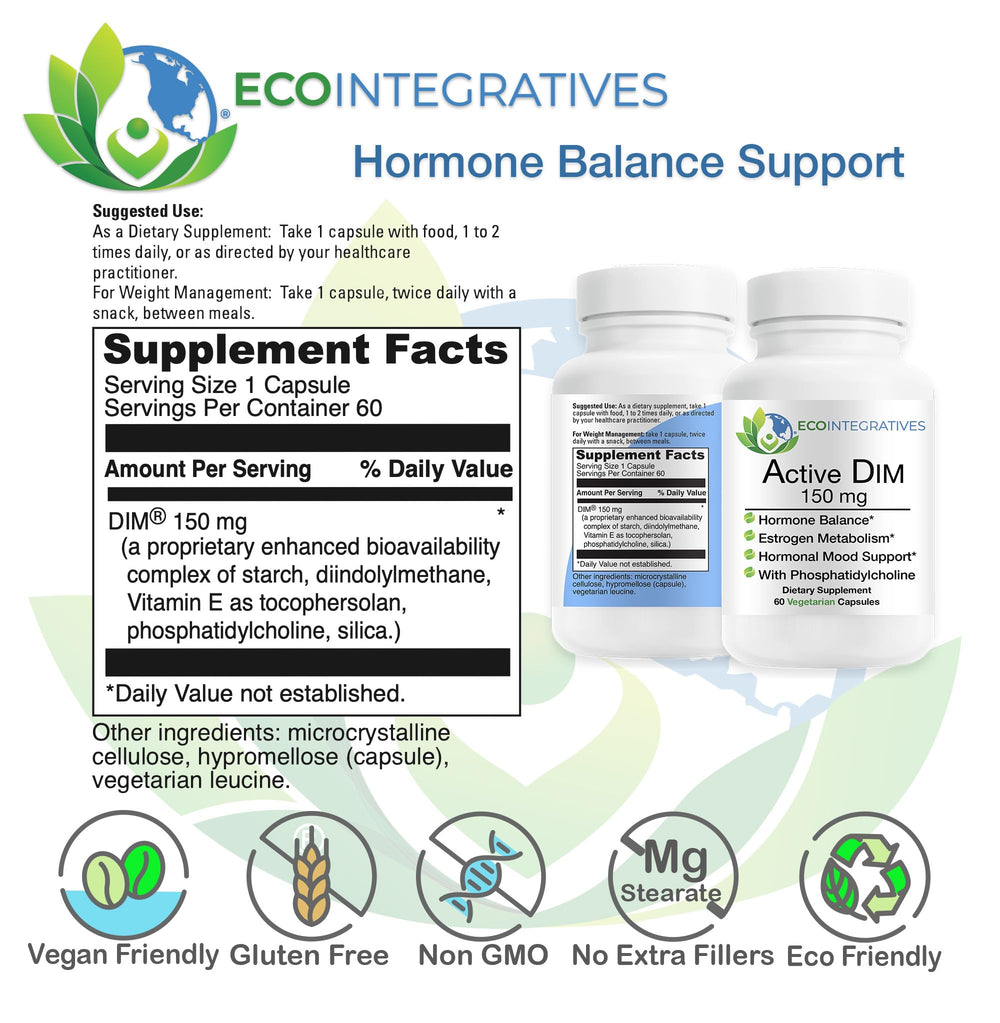 EcoIntegratives Active DIM label clearly shows vegan, gluten-free formulation.
