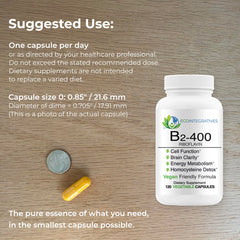 EcoIntegratives B2-400 riboflavin label showcasing vegan-friendly, non-GMO status.