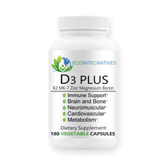EcoIntegratives D3 Plus Boron bottle shows vitamin D3 for bone and heart health.