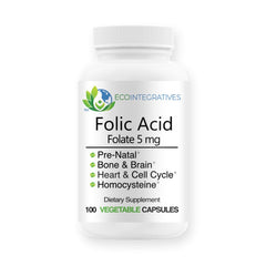 EcoIntegratives Folate bottle close-up, vegan capsules for reproductive health.