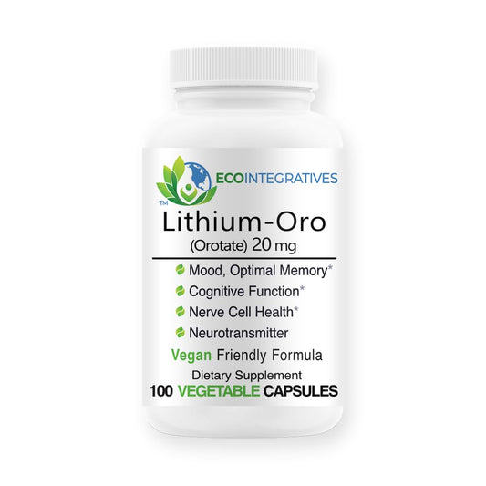 EcoIntegratives Lithium Orotate bottle with capsules for daily mood support.