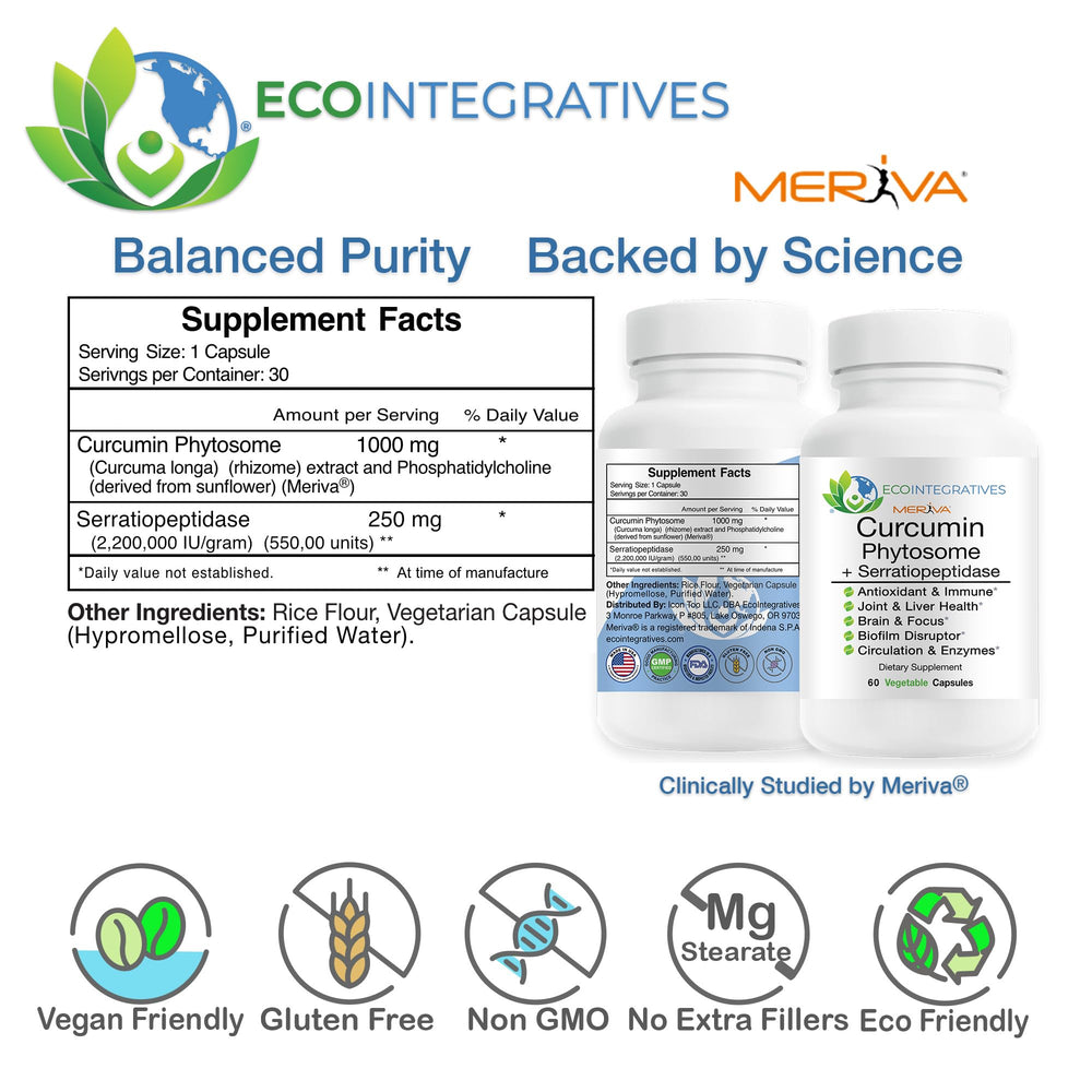 Close-up of EcoIntegratives Meriva Curcumin capsules highlighting absorption-oriented form