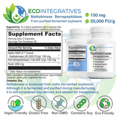 EcoIntegratives nattokinase-serrapeptidase label closeup highlights clean-label formula.