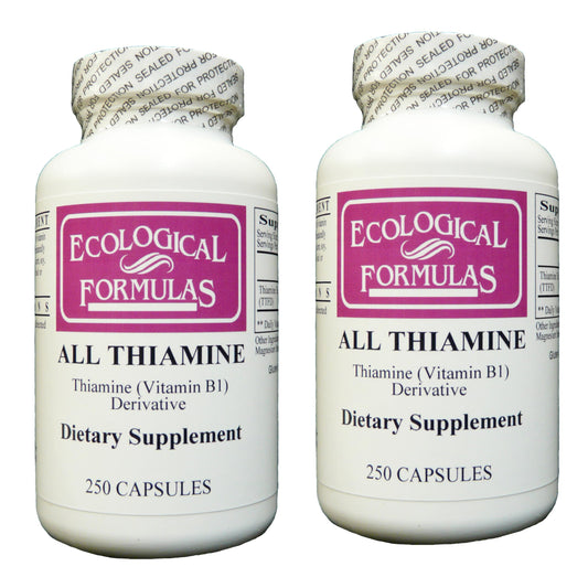 Ecological Formulas All Thiamine 50 mg bottle front view for daily vitamin intake.