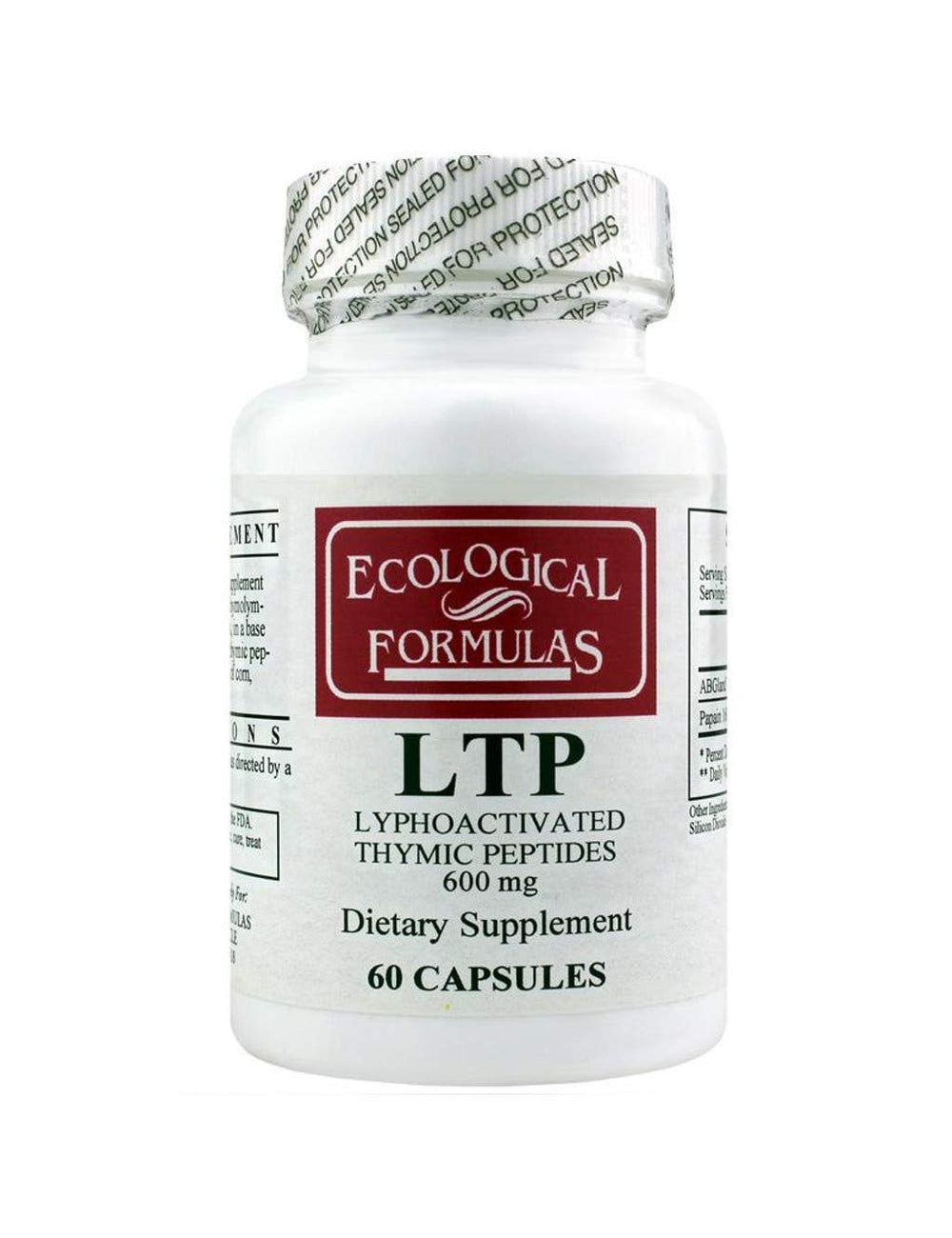 Ecological Formulas Lyphoactivated Thymic Peptides bottle with easy-to-swallow capsules for thymus support.
