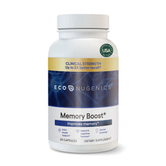 EcoNugenics Memory Boost bottle cap displaying brand logo for focused daily cognitive support
