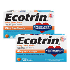 Ecotrin bottle front with enteric coating for safer stomach use.