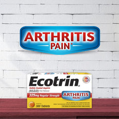Ecotrin regular-strength bottle side view showing the enteric coating feature.