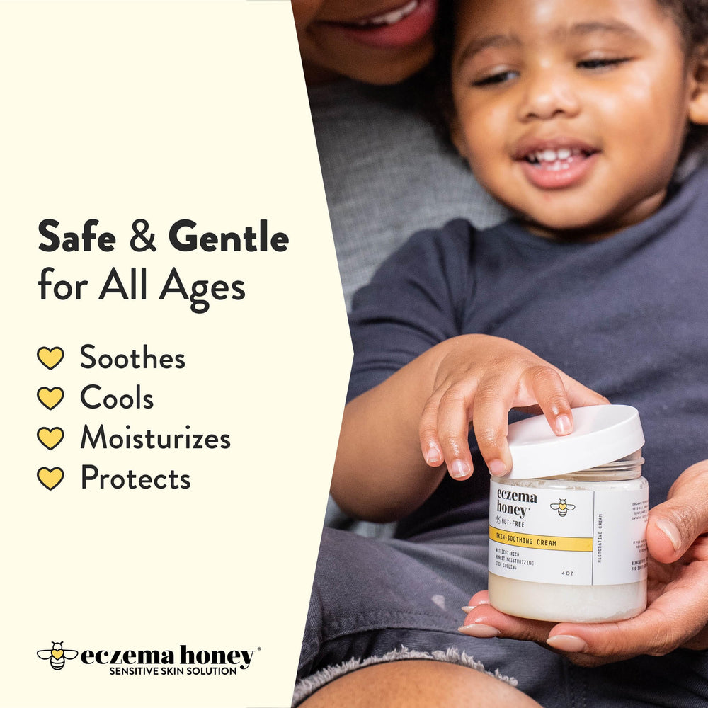 Cream being spread on skin to calm dryness and irritation