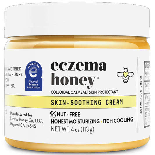 ECZEMA HONEY bottle shows nut-free original cream for soothing dry, irritated skin