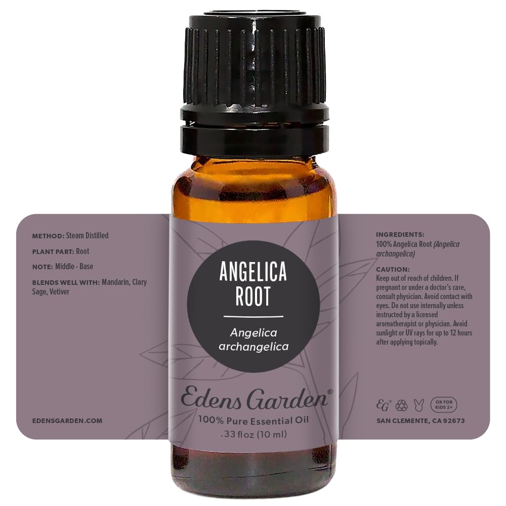 Lifestyle shot showing earthy herbaceous ambiance with Angelica Root Oil.