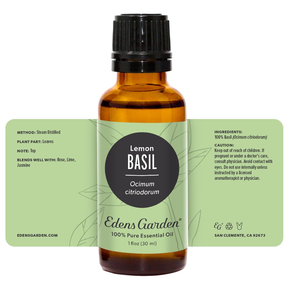 Edens Garden Basil-Lemon ingredients graphic reinforces GC-MS transparency.