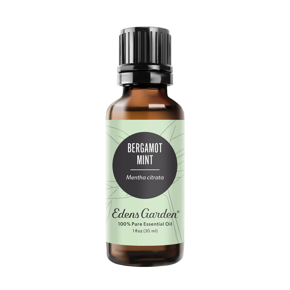 Edens Garden Bergamot Mint essential oil bottle pour for a bright aroma.
