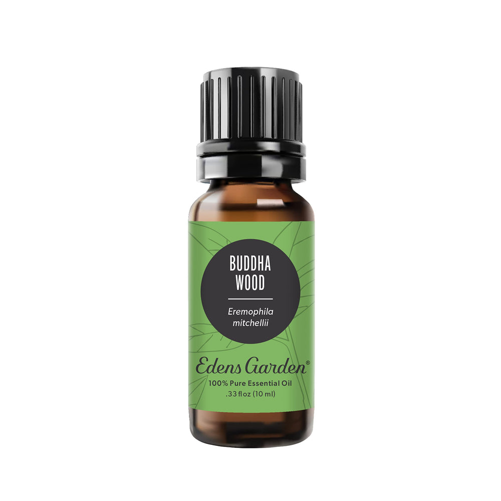 Edens Garden Buddha Wood essential oil bottle with amber glass, ideal for diffuse aromatherapy.