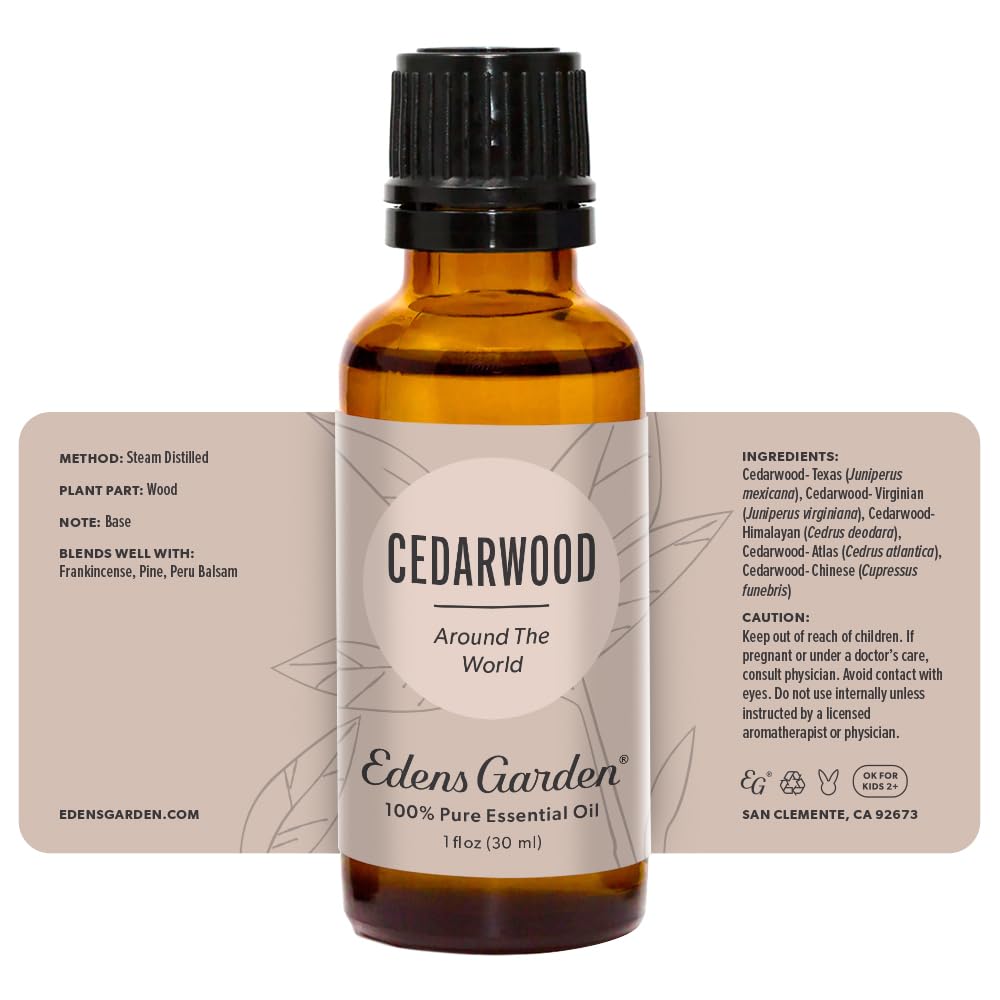 Edens Garden Cedarwood Around The World GC-MS certificate visible for quality.